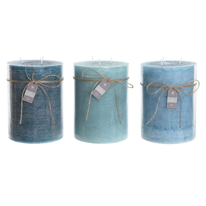 DKD Home Decor Vela Decorativa Básicos Cera Turquesa Verde Azul 3000g 155h Pack 3 Unidades 14.5x20x14.5 cm