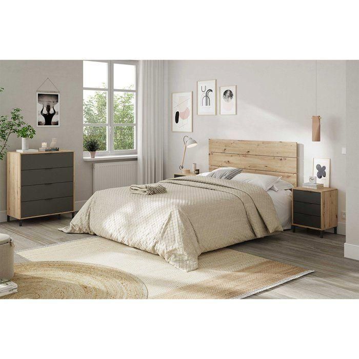CALICOSY - Cómoda de 4 cajones con decoración en roble nudoso y gris antracita - L77,5 cm - Madera clara 5
