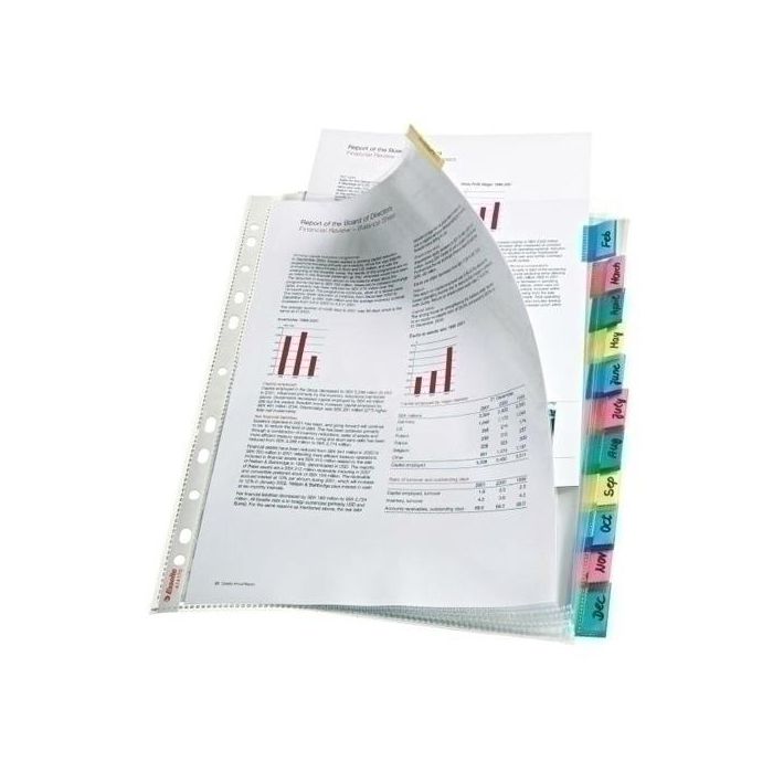 Funda Multitaladro Con Pestañas Esselte Pp 85Μ Cristal Liso A4 11 Tal.Rfzo. Set De 12