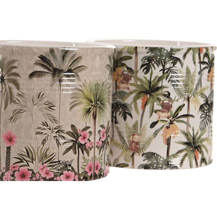 Macetero Tropical DKD Home Decor Verde Multicolor 13.6 x 11.8 x 13.6 cm Set de 3 (2 Unidades) 2
