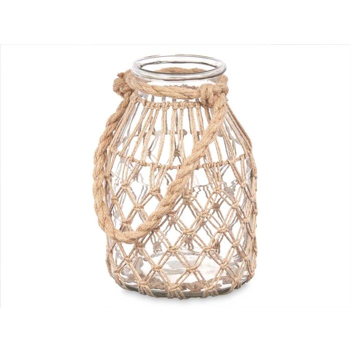 Portavela Vidrio Cuerda Natural Med Giftdecor 17X25CM (4 Unidades) 1 Portavela Vidrio Cuerda Natural Med Giftdecor 17X25CM (4 Unidades) 1
