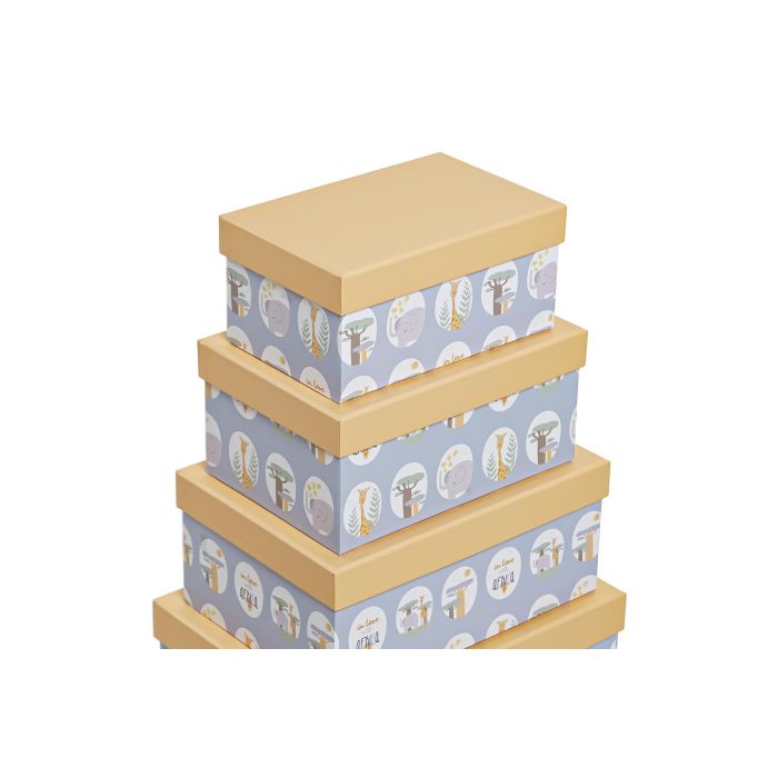 DKD Home Decor Caja Baobab Kids Azul Amarillo Carton 43.5 x 33.5 x 15.5 cm Set de 10 1