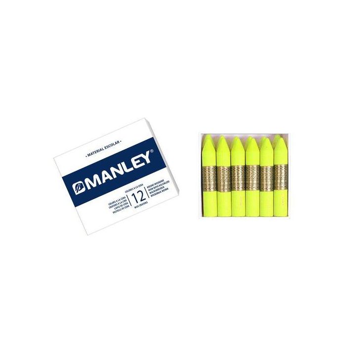 Manley Lápices de cera unicolor amarillo limón nº2, caja de 12 unidades. Suaves y resistentes a la luz.