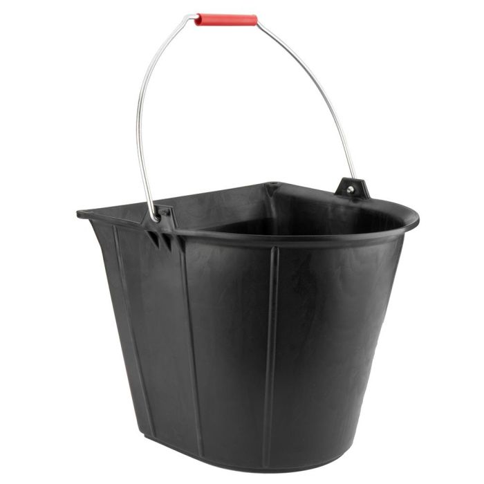 Cubo industrial plano 13 l de caucho sintético negro, con asa metálica.