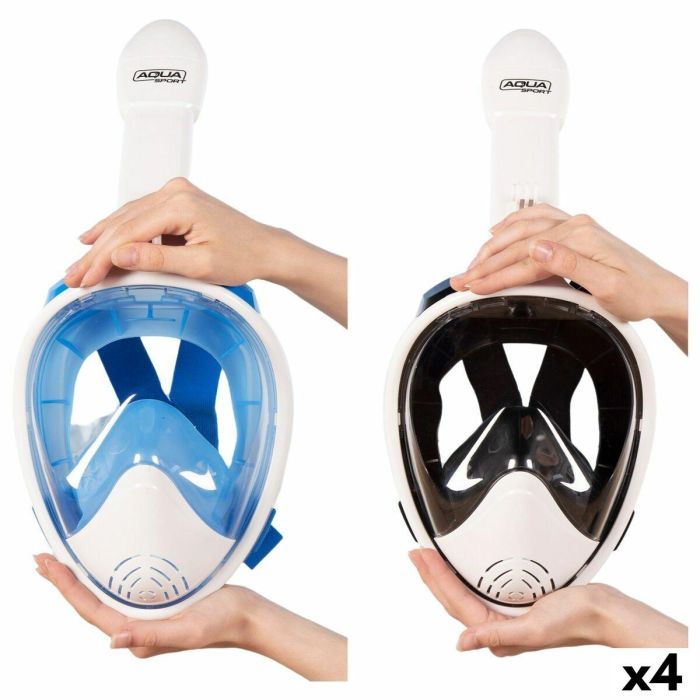 Máscara de Snorkel con Soporte para Cámara Deportiva AquaSport Azul Blanco (4 Unidades) Máscara de Snorkel con Soporte para Cámara Deportiva AquaSport Azul Blanco (4 Unidades)