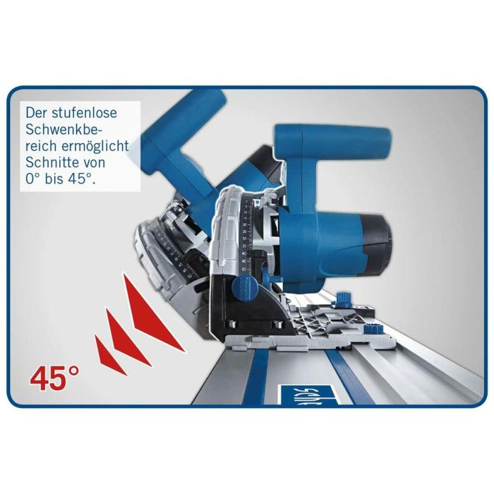 Scheppach PL55 Sierra de Inmersión 1200W, altura de corte 55mm, disco Ø160mm 24 dientes, incluye 2 rieles 700mm, conector y antivuelco 6