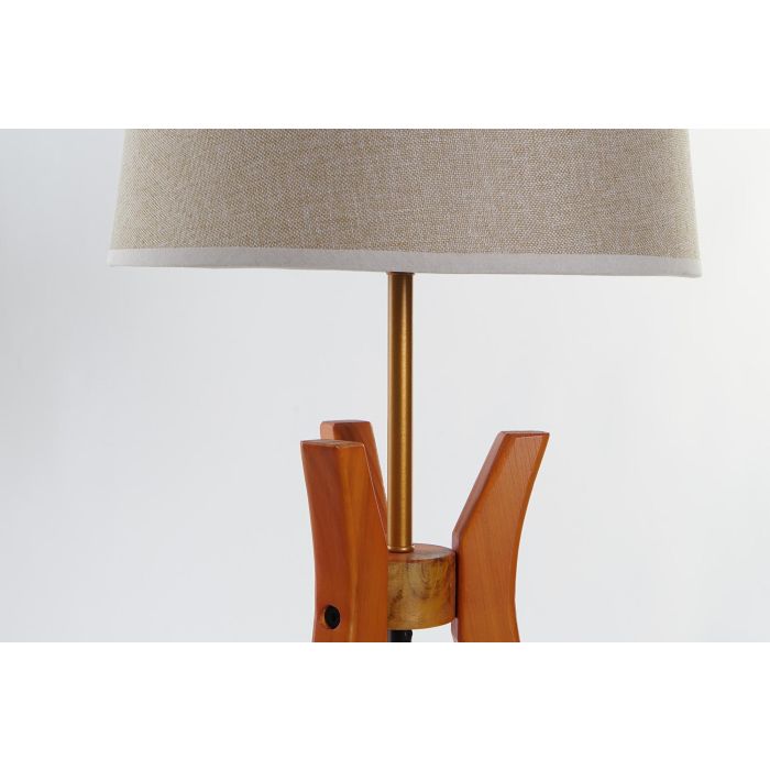 DKD Home Decor Lámpara de Sobremesa Estilo Scandi Marrón Beige, Pantalla Poliéster y Base Madera, 30x30x69 cm, para Bombilla E27 50W 2