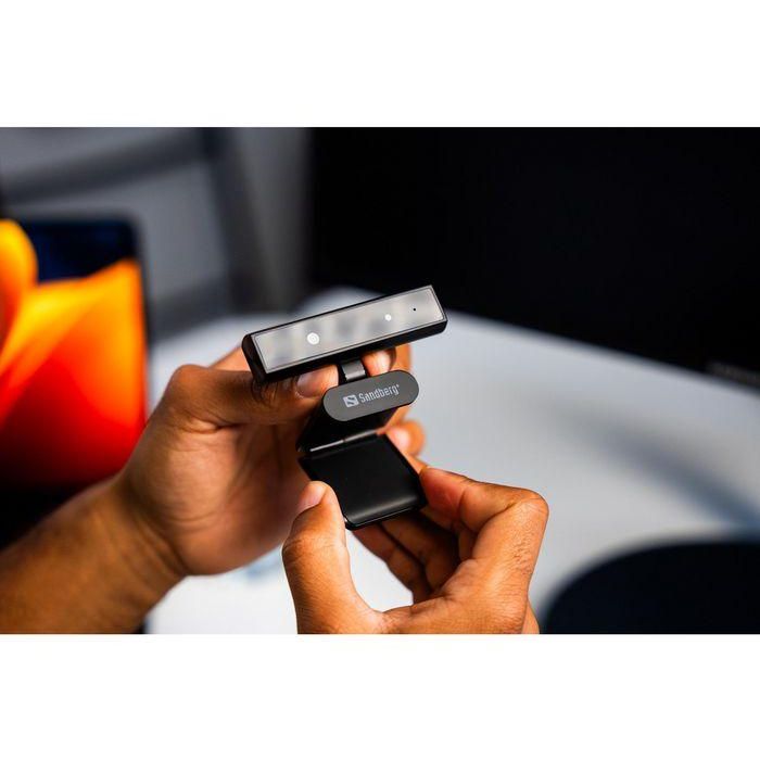 Sandberg Face-ID Webcam Mini Full HD 1080P con Micrófono, para Portátil con Abrazadera y compatible con Windows Hello 5