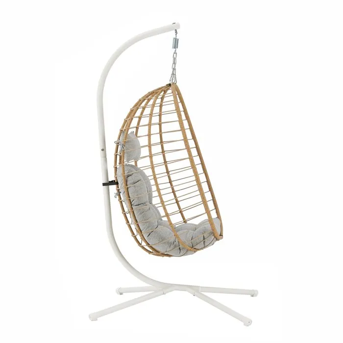 PALAVA Silla colgante tipo huevo - Estructura de acero - Tejido de ratán sintético - P95 x A98 x H200 cm