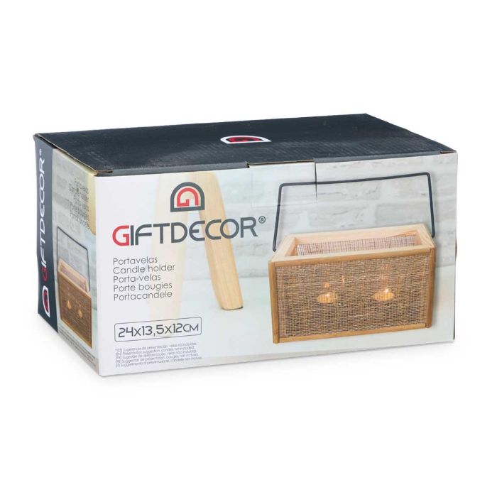 Portavelas Dos Lamparas Rattan Giftdecor 25X23CM (6 Unidades) 2 Portavelas Dos Lamparas Rattan Giftdecor 25X23CM (6 Unidades) 2