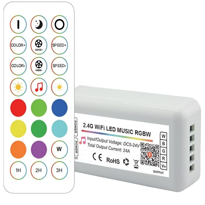 Tuya HLP-YS-WiFi-RF24-04 Controlador LED RGBW Wifi 2.4G RF 24 Teclas con Control por Voz App Móvil DC 5-24V 4 Canales