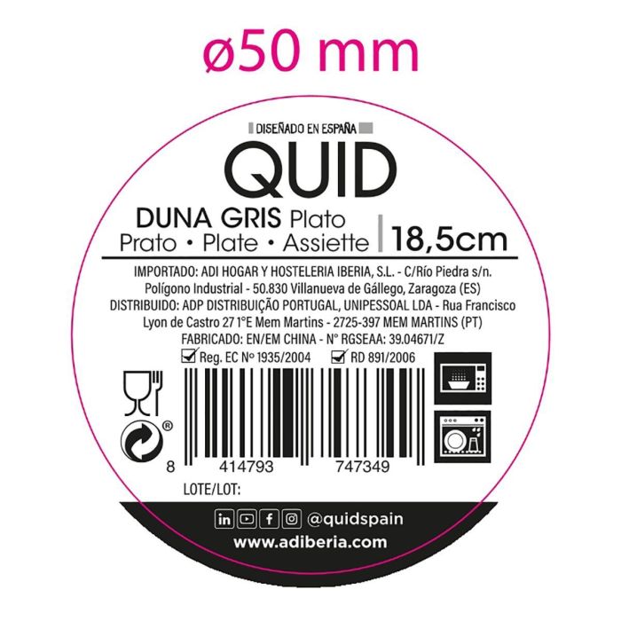 Quid Plato Hondo Cerámica Duna 18,5x5,3 cm Decorado Gris 12 Unidades 4