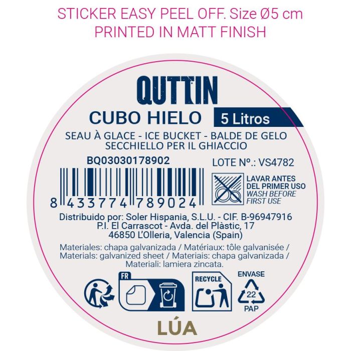 Inde - Cubo Hielo Decorativo 5 Litros, Medidas 22.5 x 18.5 cm, Modelo Lua Quttin (8 Unidades)