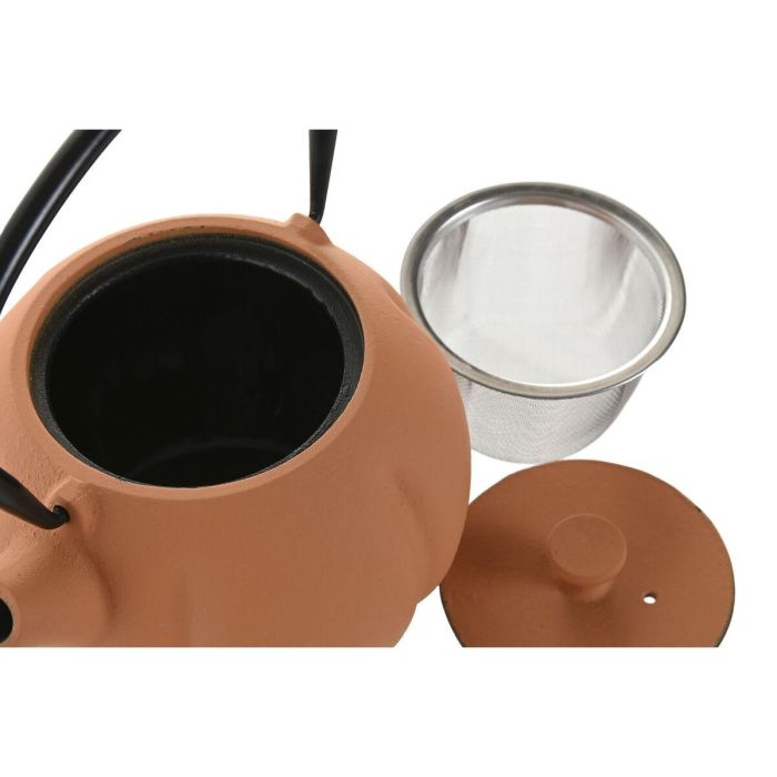 DKD Home Decor Tetera Oriental de Hierro Fundido e Inox Naranja/Verde 1L (2 Unidades) 12.3 x 16.5 x 14.5 cm Lavavajillas/Gas 1