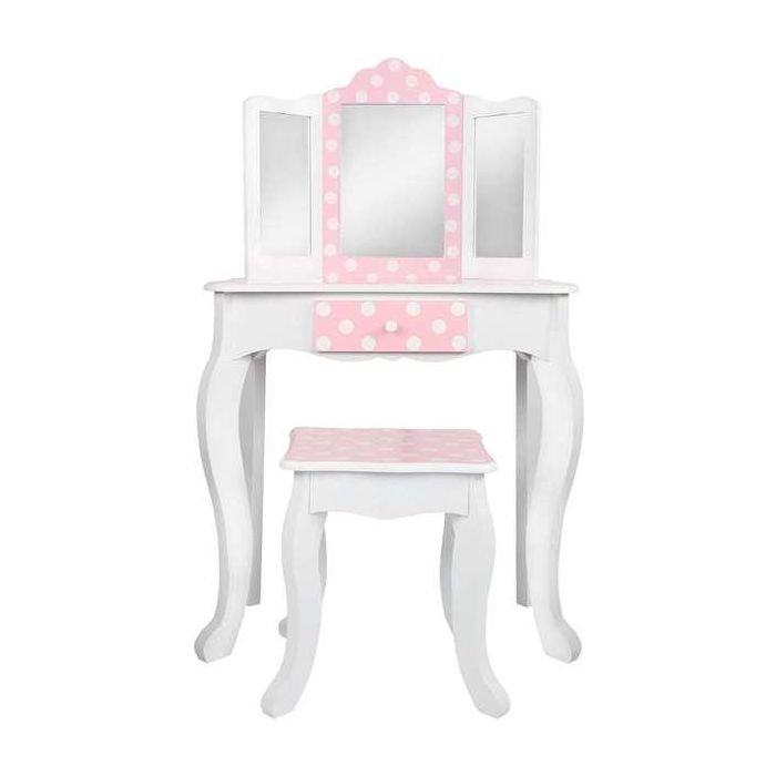 Tocador belleza de madera con lunares blanco y rosa 63x29x100 cm Tocador belleza de madera con lunares blanco y rosa 63x29x100 cm