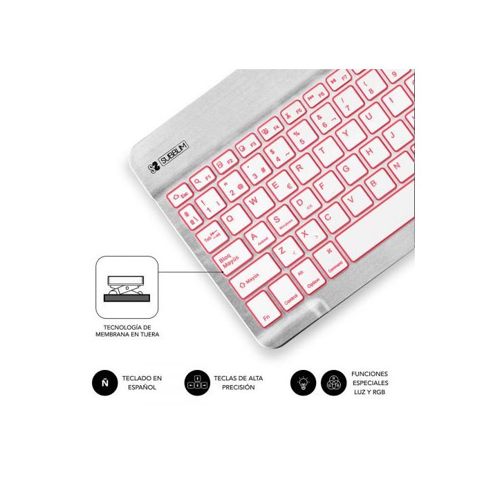 SUBBLIM Teclado Retroiluminado Bluetooth Smart Backlit BT Keyboard Silver 3