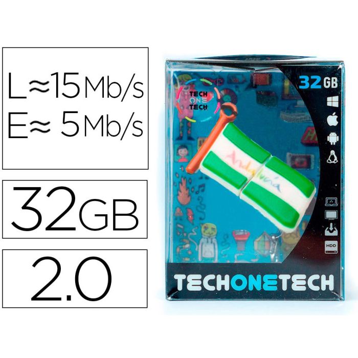 Memoria Usb Tech On Tech Bandera Andalucia 32 grb