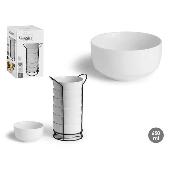 Bol Redondo Blanco Con Estante Negro 800 Ml Vessia 15X30CM (6 Unidades) Bol Redondo Blanco Con Estante Negro 800 Ml Vessia 15X30CM (6 Unidades)