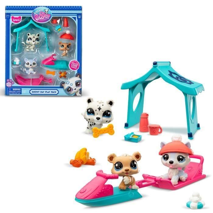 Pack de 3 figura mascota littlest pet shop snow day con 6 accesorios.