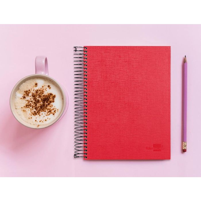 Cuaderno Espiral Liderpapel A5 Micro Papercoat Tapa Forrada 140H 75 gr Cuadro5 mm 5 Bandas 6 Taladros Rojo 9