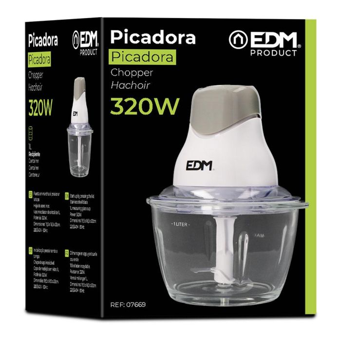 Edm Picadora de Cocina con Recipiente de Cristal 320W Capacidad 1L 2