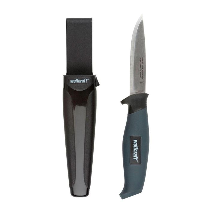 Wolfcraft Cuchillo de exterior con estuche 4085000, cuchilla 95 mm, profesional/doméstico, gris/negro/metal, incluye funda 1 Wolfcraft Cuchillo de exterior con estuche 4085000, cuchilla 95 mm, profesional/doméstico, gris/negro/metal, incluye funda 1