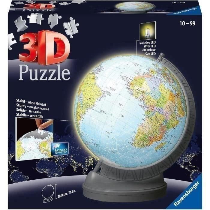Puzzle educativo de bolas 3D - Globo terráqueo luminoso - A partir de 10 años - 540 piezas - Ravensburger Puzzle educativo de bolas 3D - Globo terráqueo luminoso - A partir de 10 años - 540 piezas - Ravensburger