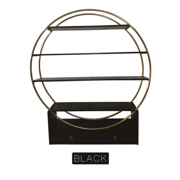 DKD Home Decor Estantería Oriental Alta con 2 Cajones y 4 Estantes de Madera Álamo y Metal Negro Dorado 180x160x35 cm