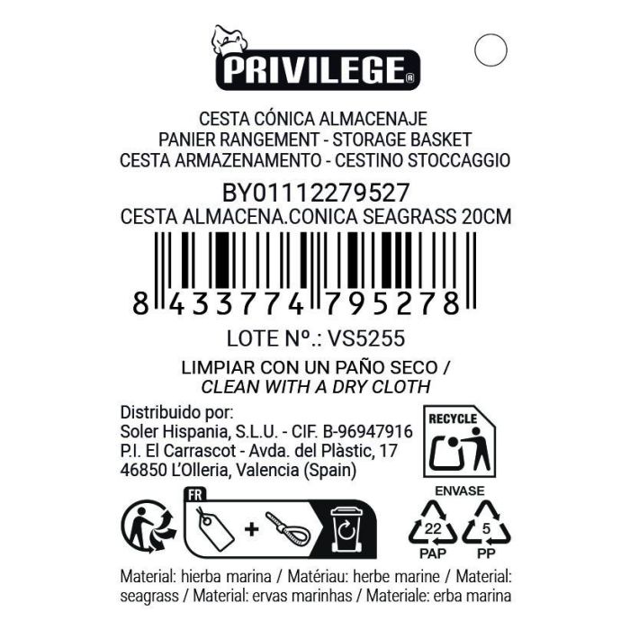 Inde Cesta Cónica Almacenamiento Seagrass 20 cm 10 Inde Cesta Cónica Almacenamiento Seagrass 20 cm 10