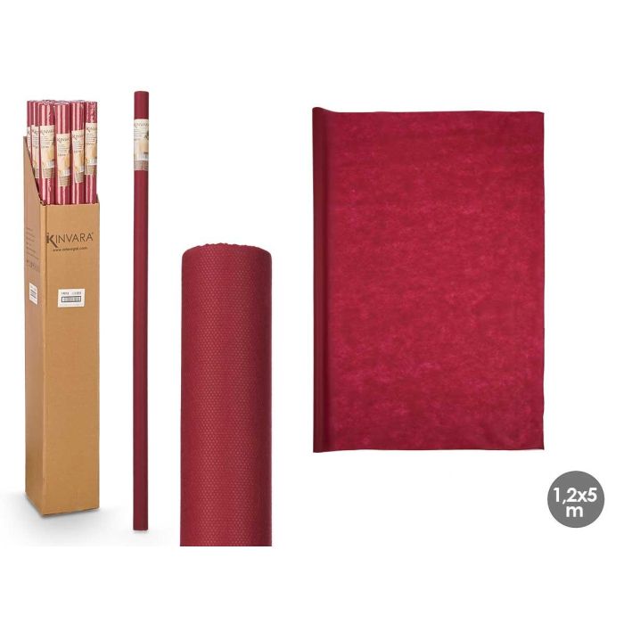 Kinvara Mantel Desechable de Tela No Tejida, Granate, 120 cm x 5 m para Hostelería y Eventos (16 Unidades)