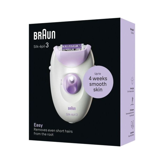 Braun 3-000 Epiladora Silk-épil 3 con 20 Pinzas MicroGrip, Luz Integrada, 2 Velocidades y Alimentación por Corriente Alterna Púrpura Blanco 6