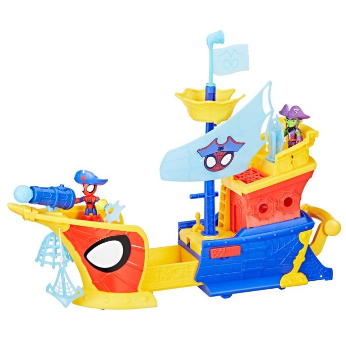 HASBRO Barco Pirata Spidey Waterwebs con 2 Figuras, Vehículo y 9 Accesorios, Solución Burbujas 30ml, +3 Años 1 HASBRO Barco Pirata Spidey Waterwebs con 2 Figuras, Vehículo y 9 Accesorios, Solución Burbujas 30ml, +3 Años 1