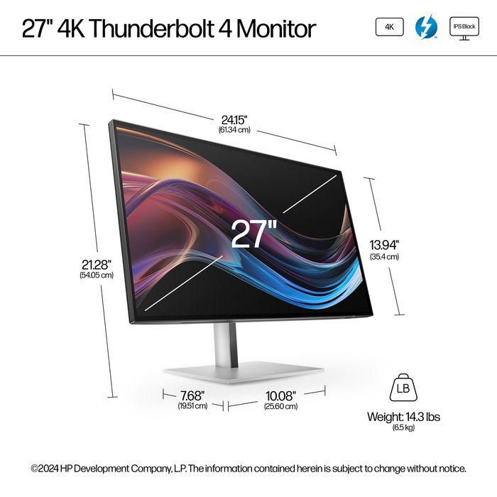 HP Monitor S7 Pro 727pk / 27" / 4K / HDMI-DisplayPort-USB(A)-USB(C) / Regulable Altura 5 HP Monitor S7 Pro 727pk / 27" / 4K / HDMI-DisplayPort-USB(A)-USB(C) / Regulable Altura 5