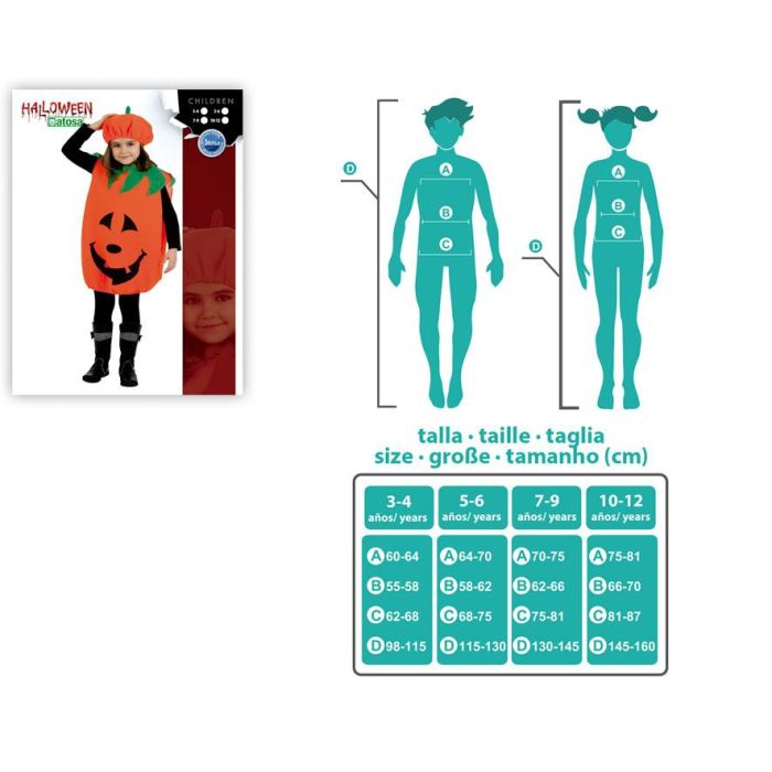 Disfraz Calabaza Niña Infantil Unisex Sonriente Halloween Talla 7-9 Años