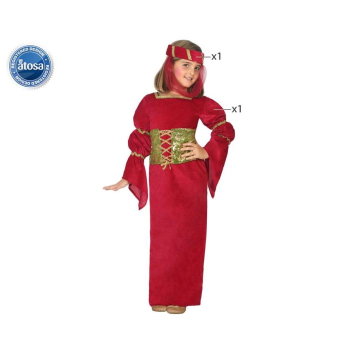 Disfraz Dama Medieval Niña Infantil Rojo 5-6 Años - Temática Historia, Vestido y Tocado Disfraz Dama Medieval Niña Infantil Rojo 5-6 Años - Temática Historia, Vestido y Tocado