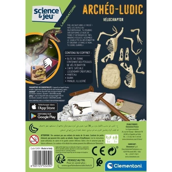 CLEMENTONI Science & Game - Archéo Ludic Vélociraptor - Juego científico 1