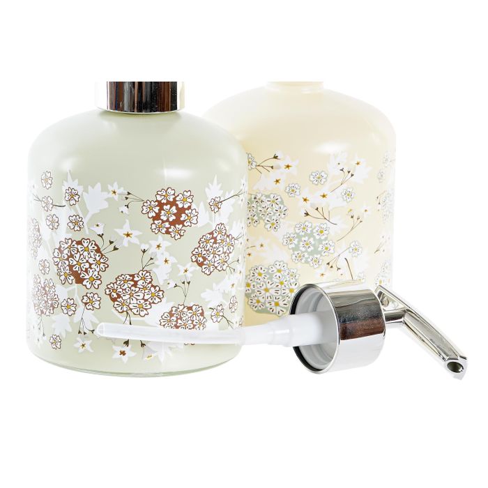 DKD Home Decor Dosificador Tradicional 8 x 14 x 8 cm (12 Unidades) Verde Beige 350ml Cristal ABS 2