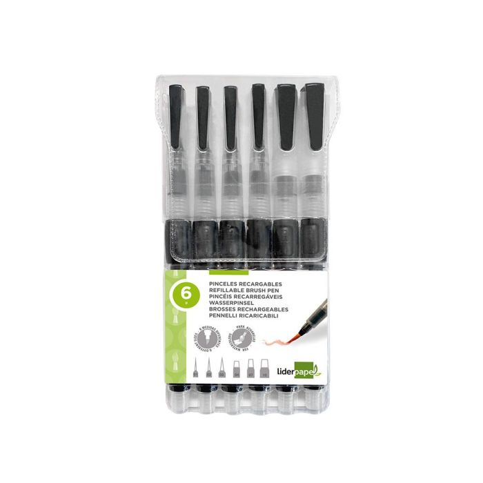 Pincel Liderpapel Recargable Para Productos Acuarelables Set De 6 Unidades Grosor Puntas Surtidas 1