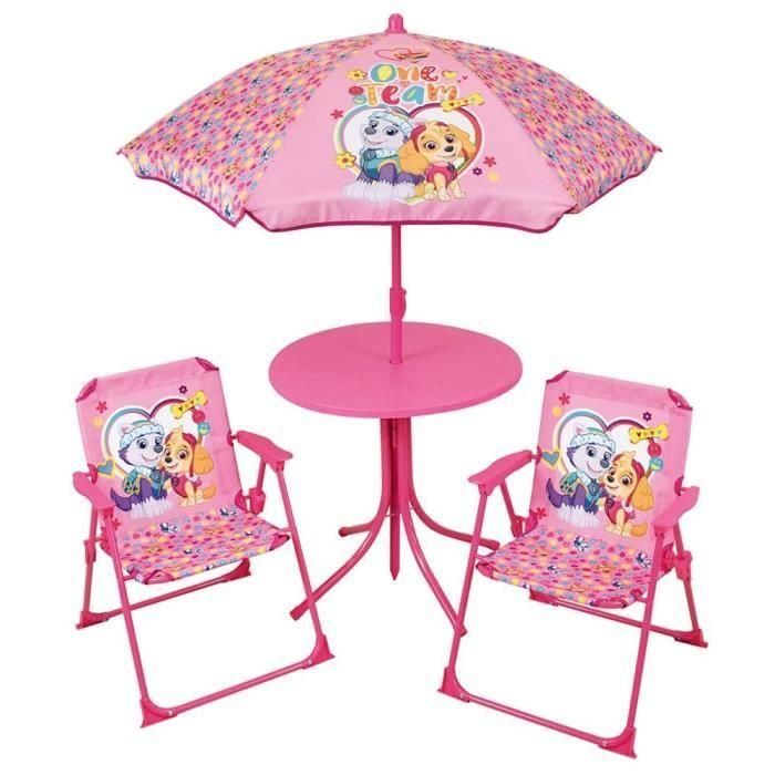 FUN HOUSE PAT'PATROUILLE Mobiliario de jardín - 1 mesa 46xø46 cm, 2 sillas H.53xW.38.5xD.37.5cm y 1 sombrilla 1 FUN HOUSE PAT'PATROUILLE Mobiliario de jardín - 1 mesa 46xø46 cm, 2 sillas H.53xW.38.5xD.37.5cm y 1 sombrilla 1