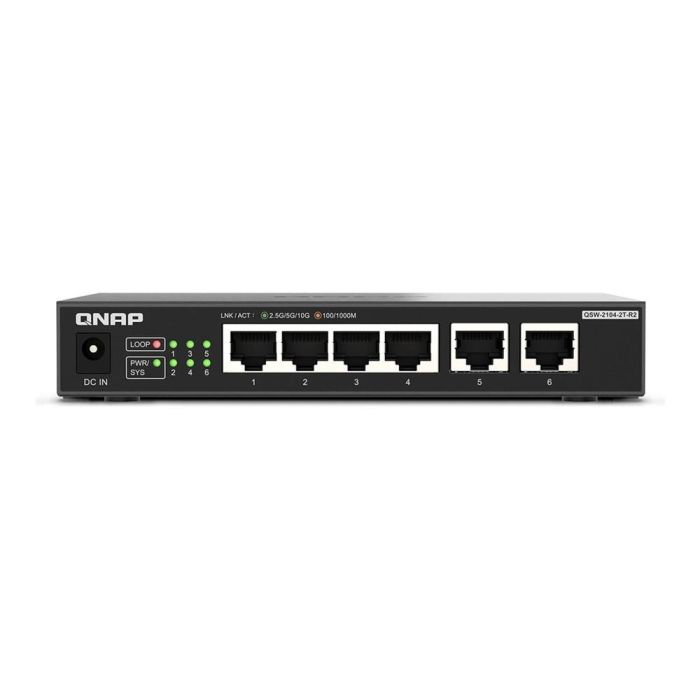 Qnap Switch QSW-2104-2T-R2 6 Puertos Multigigabit 10Gbps y 2.5Gbps No Gestionado para Redes SOHO y Domésticas