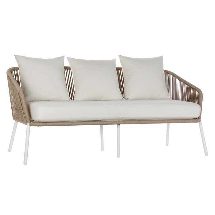 DKD Home Decor Sofá Terraza y Jardín Set de 4 Blanco Beige Aluminio Poliéster Cuerda 151.5 x 72 x 70 cm