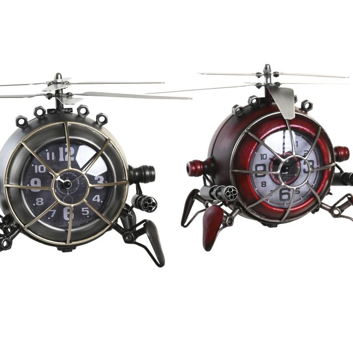 DKD Home Decor Reloj Sobremesa Loft Rojo Plateado Hierro Cristal 33.5 x 22 x 23 cm (2 Unidades) 1