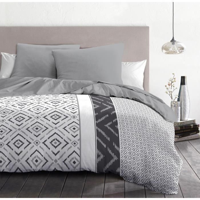 Juego nórdico de microfibra ETHNO - 1 funda nórdica 220 x 240 cm + 2 fundas de almohada 63 x 63 cm - Gris 2 Juego nórdico de microfibra ETHNO - 1 funda nórdica 220 x 240 cm + 2 fundas de almohada 63 x 63 cm - Gris 2