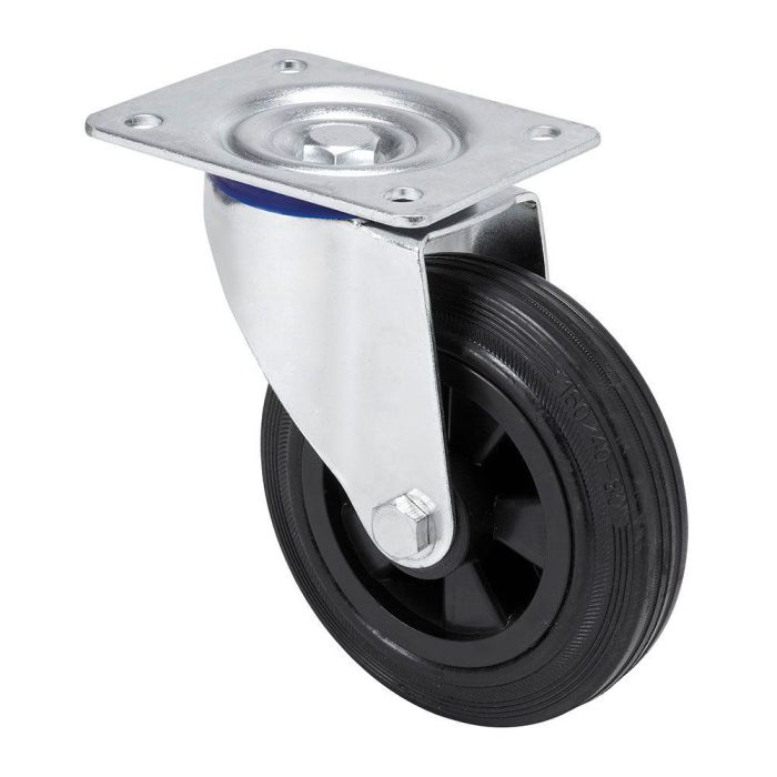 Ruedas Alex Rueda Giratoria Goma Natural Negra Placa Eje Liso 110kg Ø12,5cm Ruedas Alex Rueda Giratoria Goma Natural Negra Placa Eje Liso 110kg Ø12,5cm