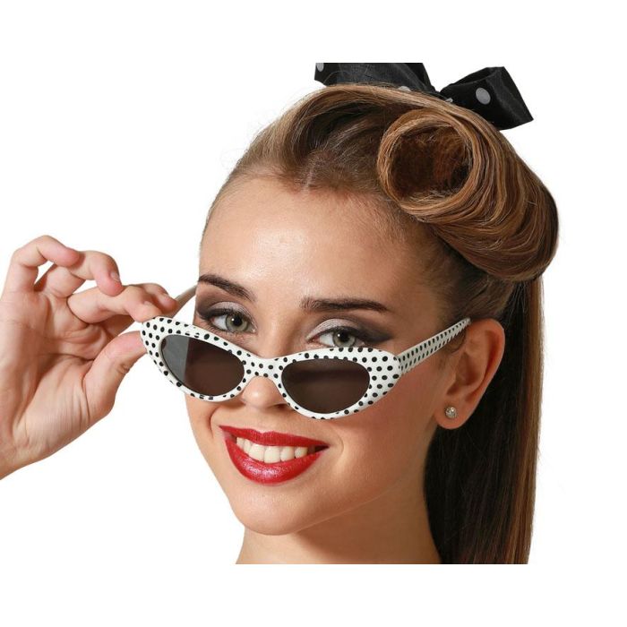 Gafas Blancas Con Lunares Negros Estilo Retro Rockabilly Pin-Up Camarera Americana
