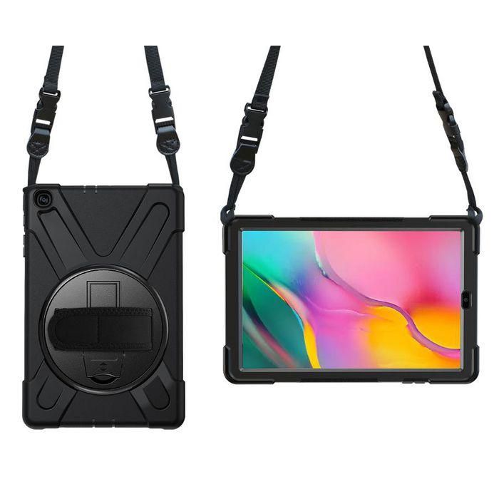 eSTUFF Funda Defender AUSTIN para Galaxy Tab A 10.1 2019, Resistente a Golpes, con Soporte Giratorio y Correa de Hombro, Negra