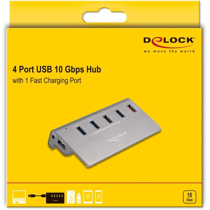 DELOCK USB 10 Gbps Hub mit 4 USB Typ-A Ports + 1 Schnellladeport inkl. Netzteil 4