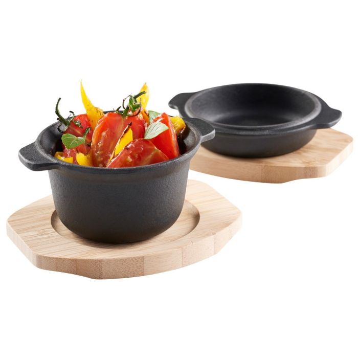 Dangrill Olla Hierro con Tapa y Salvamanteles de Madera de Bambú, Diámetro 10 cm 2