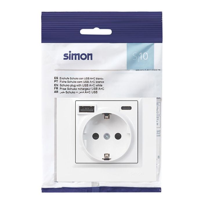 Base enchufe schuko + usb a + c 10,5 W 16 a 250 v~, simon 10, blanco 2 Base enchufe schuko + usb a + c 10,5 W 16 a 250 v~, simon 10, blanco 2