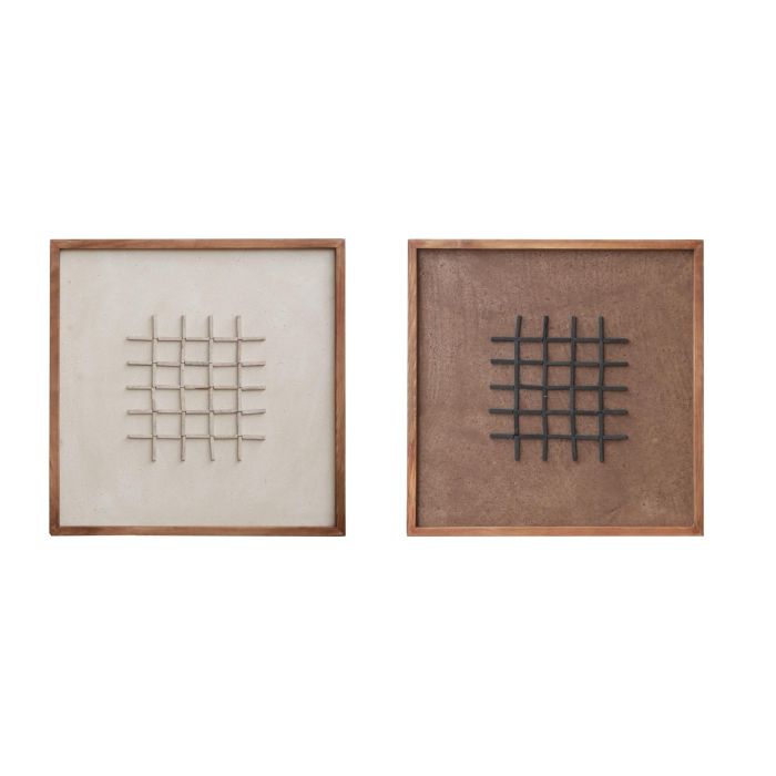 DKD Home Decor Cuadro Moderno de Madera Reciclada Pino Blanco Marrón 62x62x4 cm (2 Unidades)